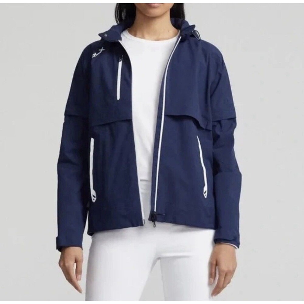 RLX RALPH LAUREN New Golf Waterproof Hooded Windbreaker SMALL Jacket Navy Womens